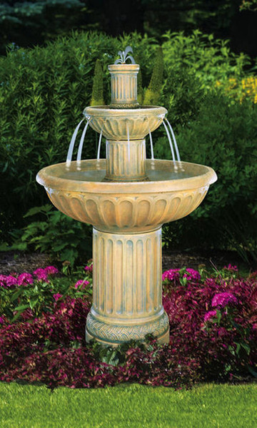 Grecian Column Fluted Fountain Spouting Water Cement Classics